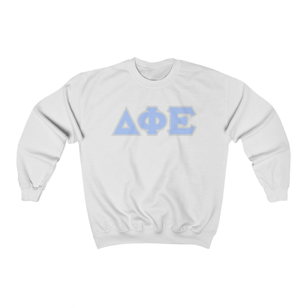Delta Phi Epsilon Printed Letters | Pastel Blue & Grey Border Crewneck