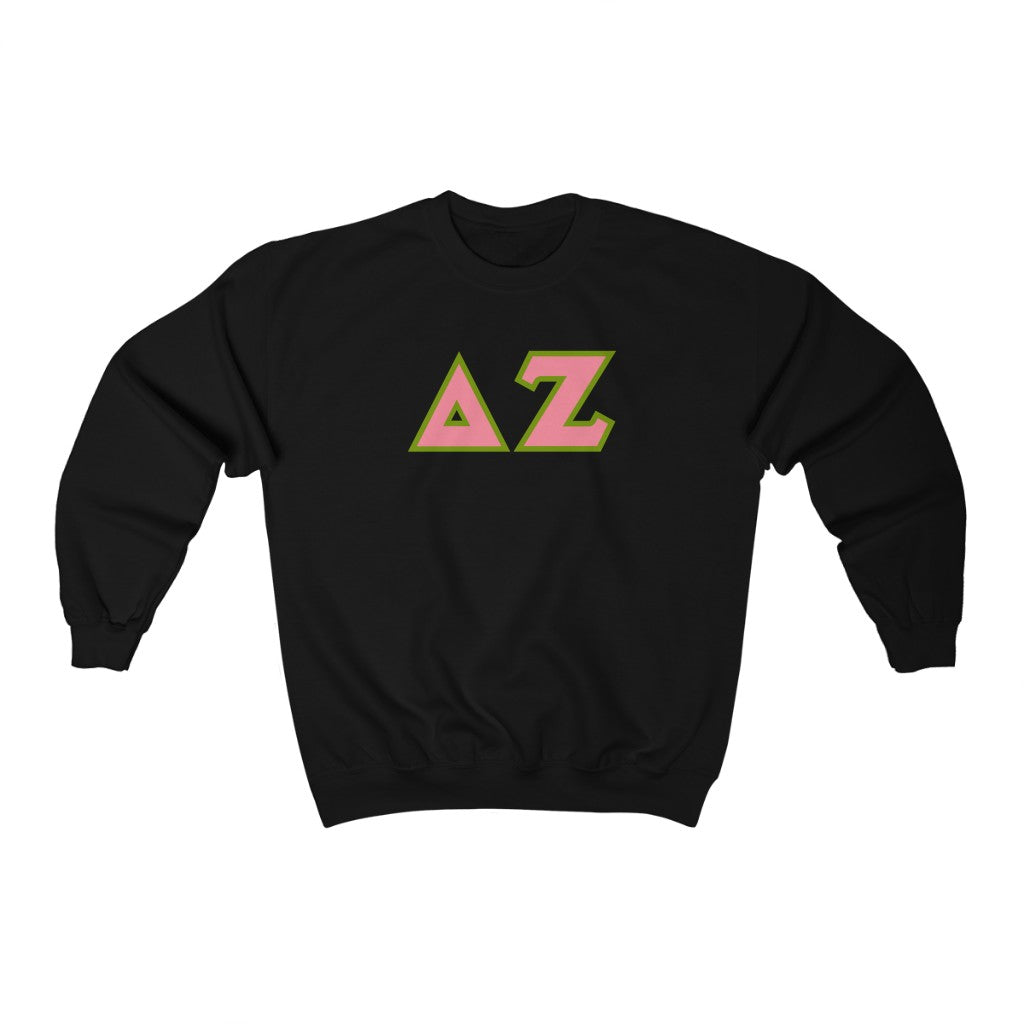 Delta Zeta Printed Letters | Pink & Green Border Crewneck