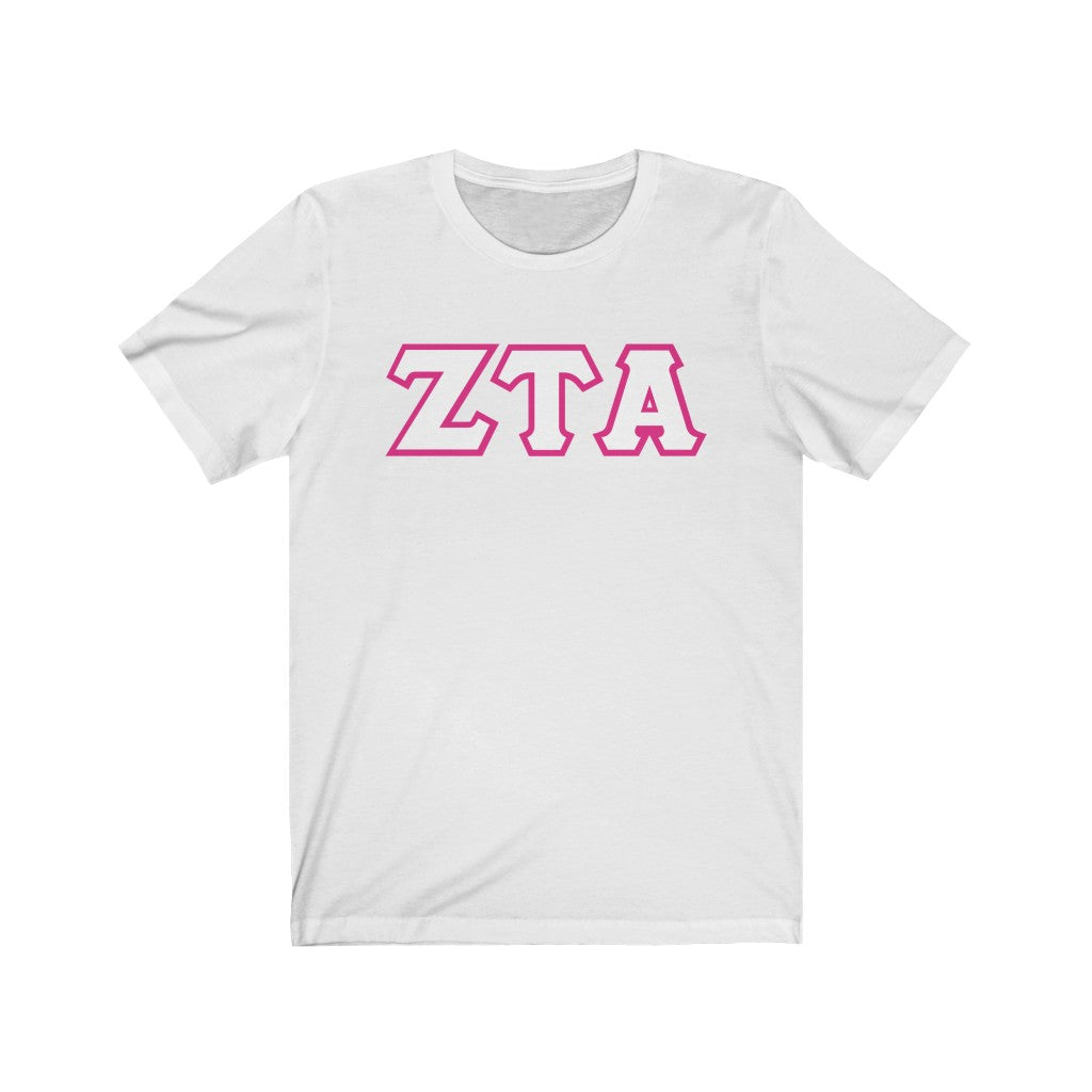 ZTA Printed Letters | White with Hot Pink Border T-Shirt