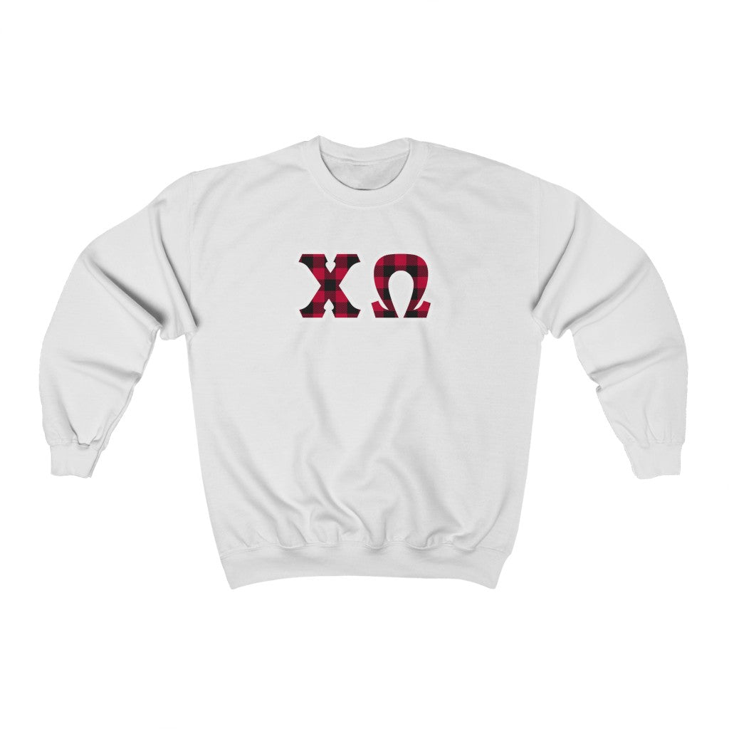 Chi Omega Printed Letters | Buffalo Plaid Crewneck