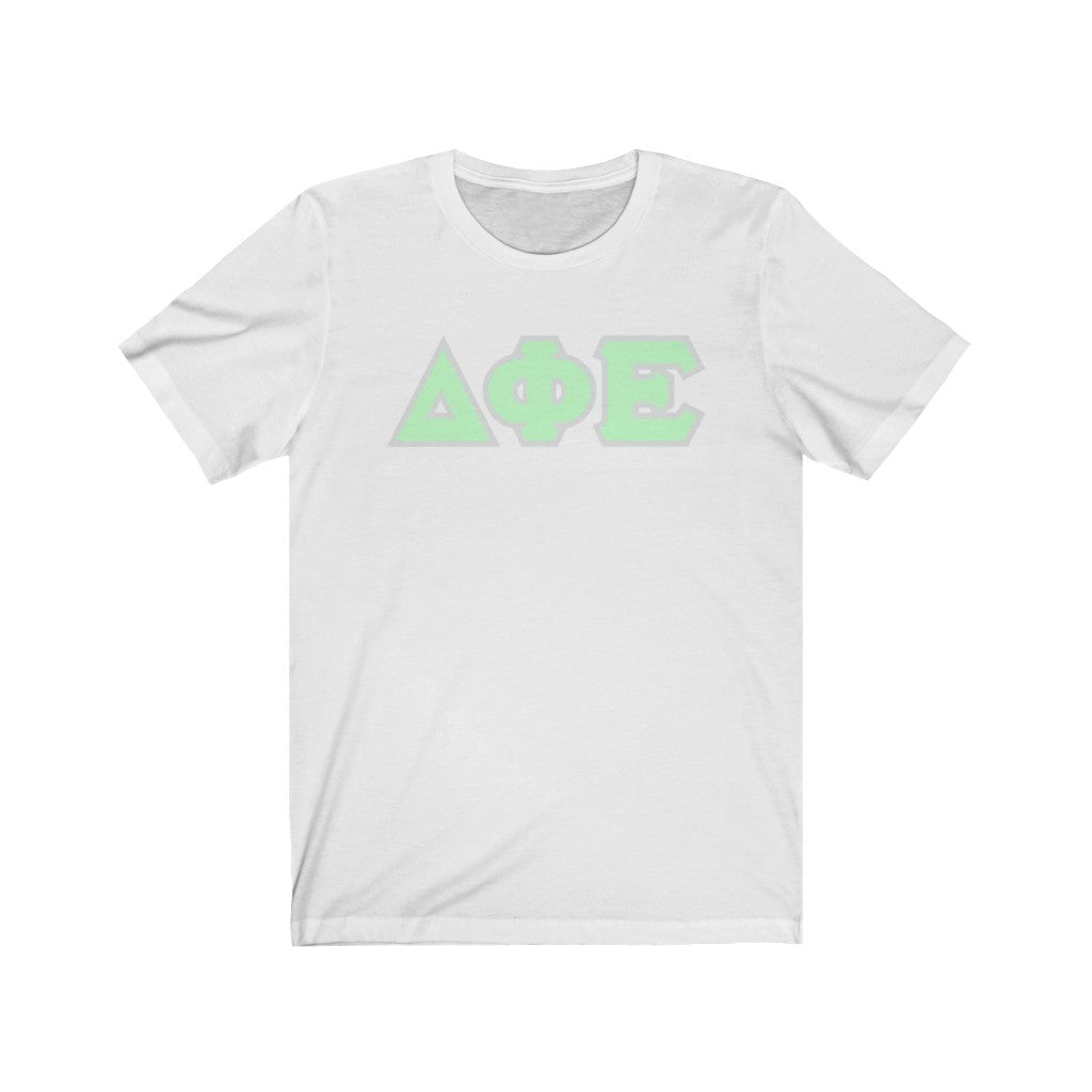 Delta Phi Epsilon Printed Letters | Mint with Grey Border T-Shirt
