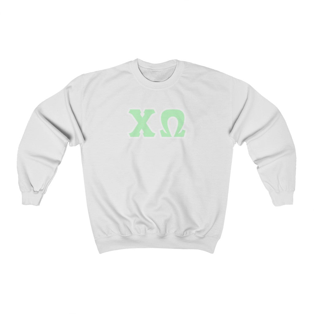 Chi Omega Printed Letters | Mint with White Border Crewneck