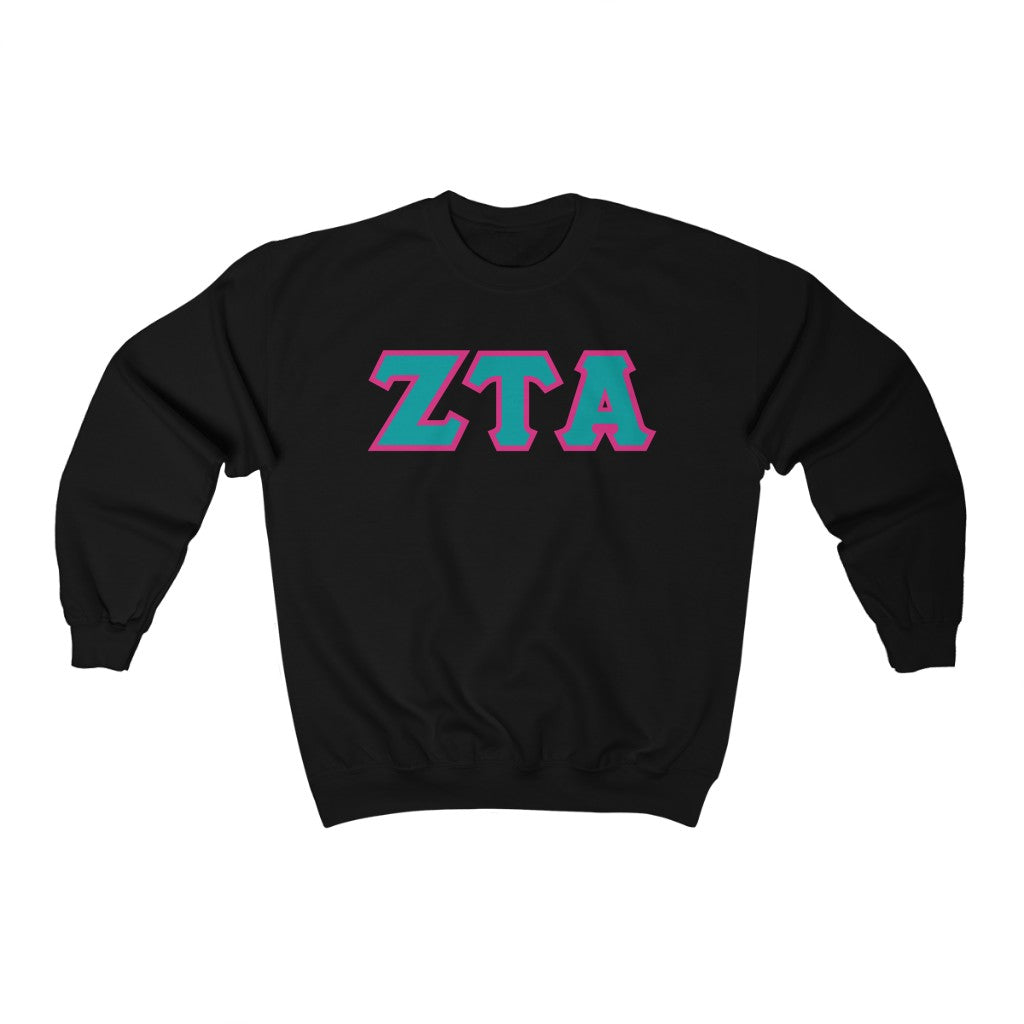 ZTA Printed Letters | Turquoise & Hot Pink Border Crewneck