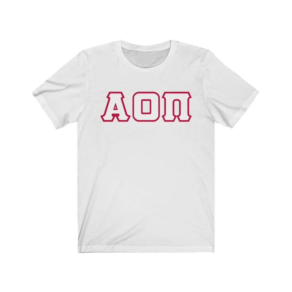 AOII Printed Letters | White with Red Border T-Shirt