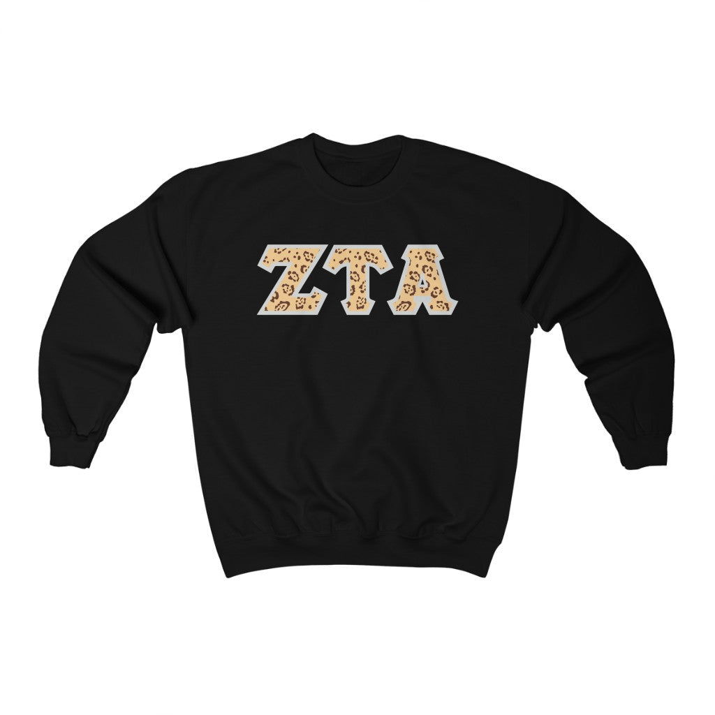 Zeta Tau Alpha Printed Letters | Leopard Print Crewneck