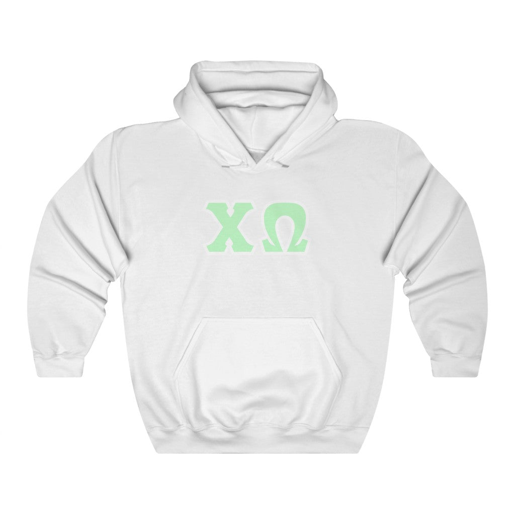 Chi Omega Printed Letters | Mint with White Border Hoodie