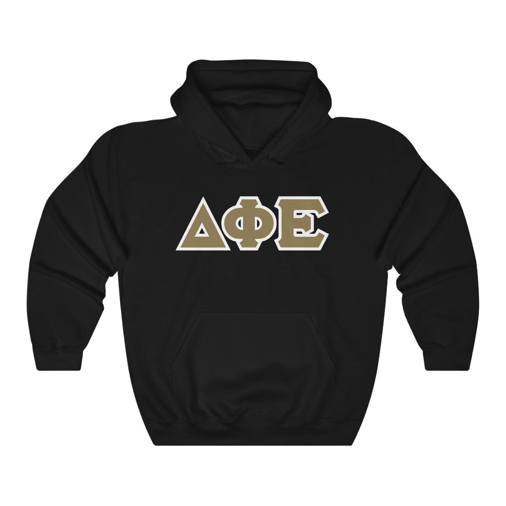 Delta Phi Epsilon Printed Letters | Gold with White Border Hoodie