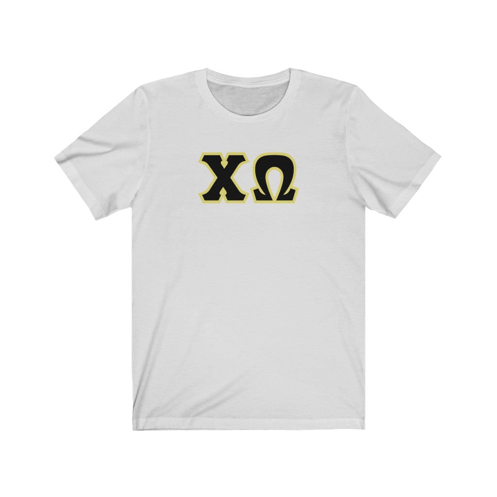 Chi Omega Print Letters | Black with Straw Border T-Shirt