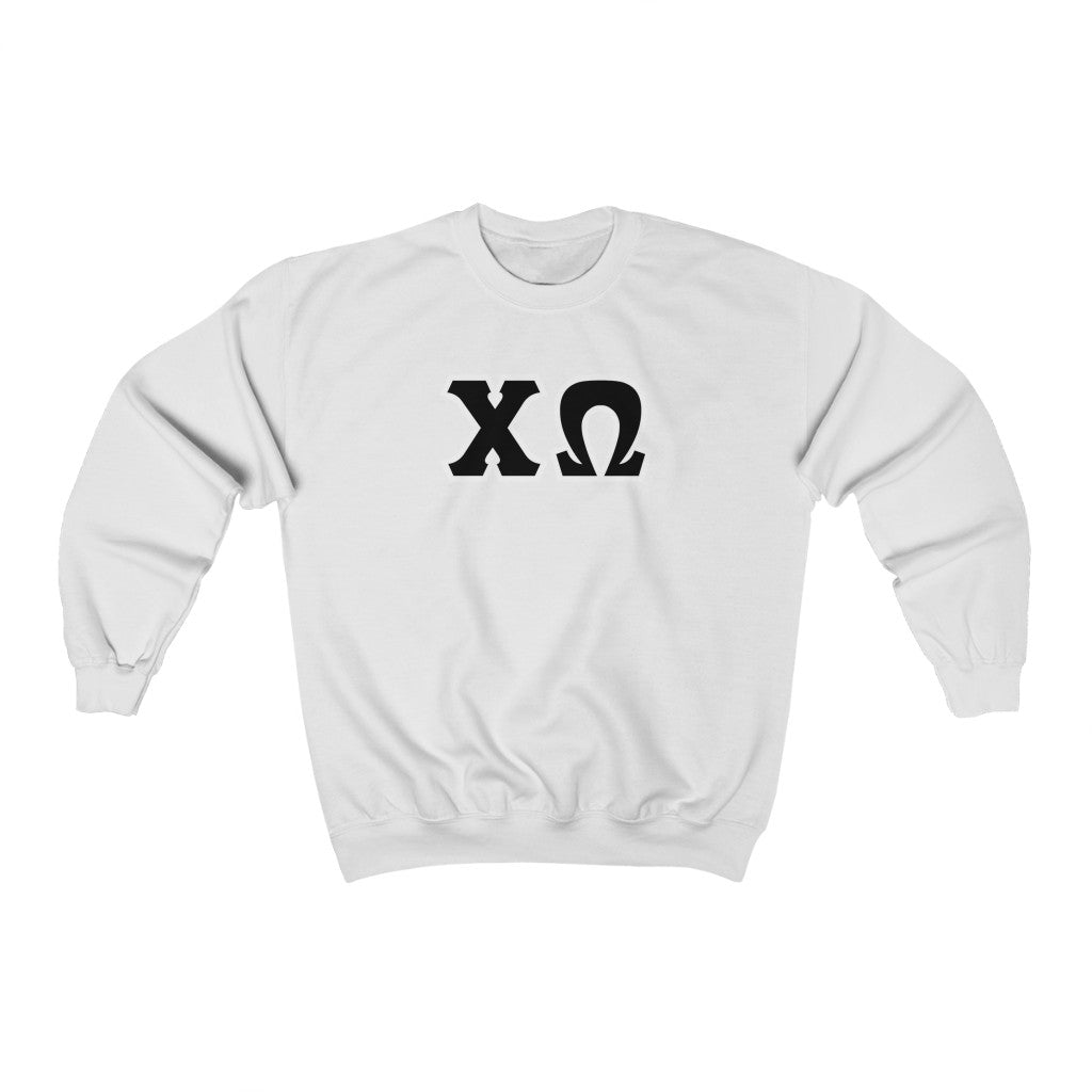 Chi Omega Print Letters | Black with White Border Crewneck