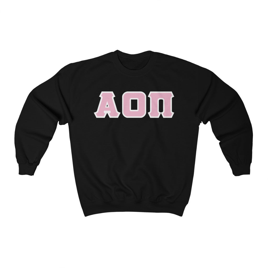 Alpha Omicron Pi Printed Letters | Pink with White Border Crewneck