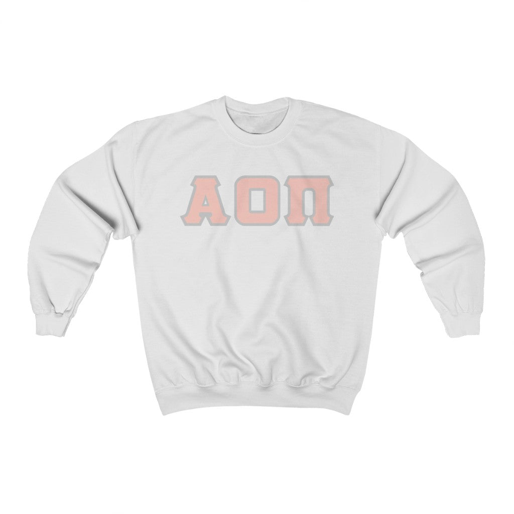 AOII Printed Letters | Peach with Grey Border Crewneck