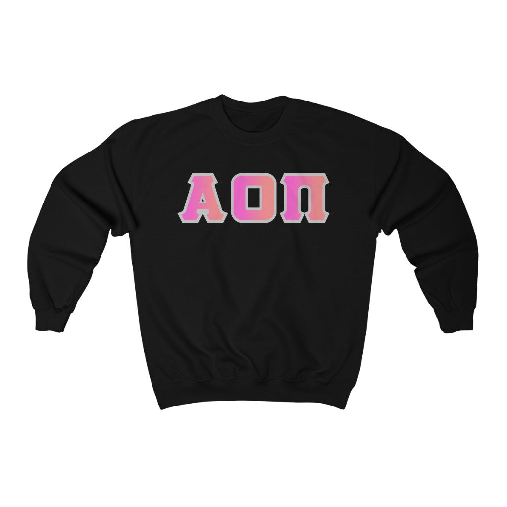 AOII Printed Letters | Bubble Gum with Grey Border Crewneck