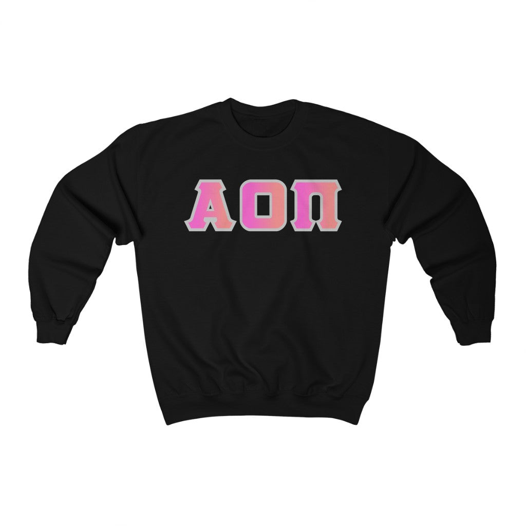 Alpha Omicron Pi Printed Letters | Bubble Gum with Grey Border Crewneck
