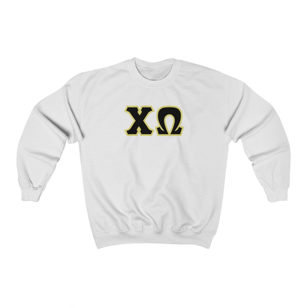 Chi Omega Print Letters | Black with Straw Border Crewneck