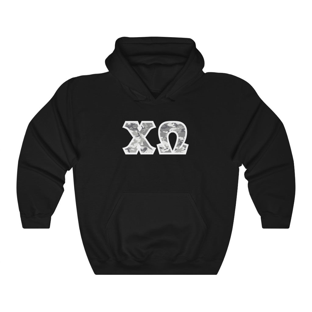 Chi Omega Printed Letters | Winter Camo Hoodie