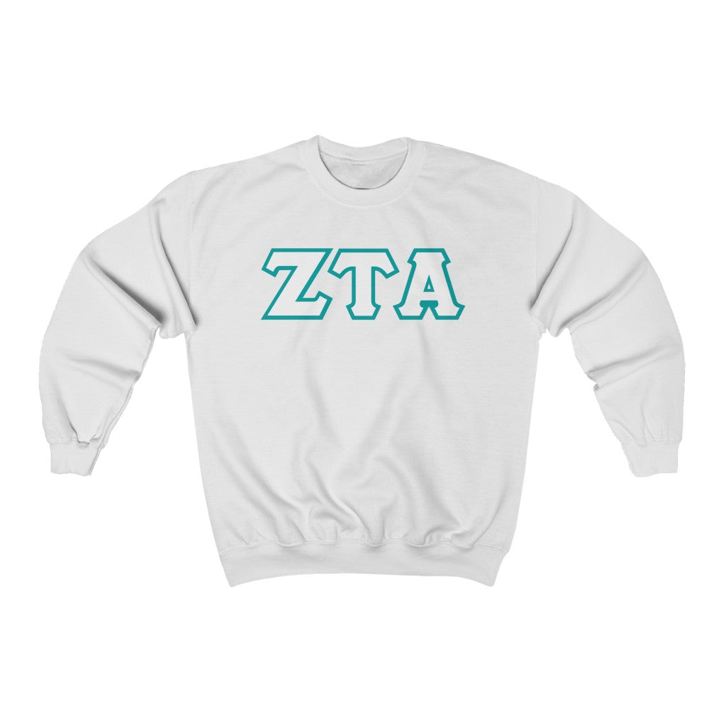 ZTA Printed Letters | White with Turquoise Border Crewneck