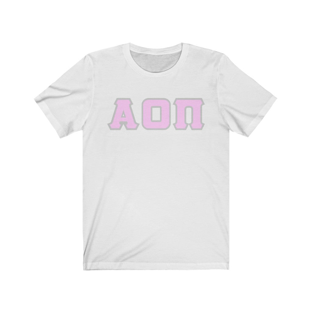 AOII Printed Letters | Light Pink with Grey Border T-Shirt