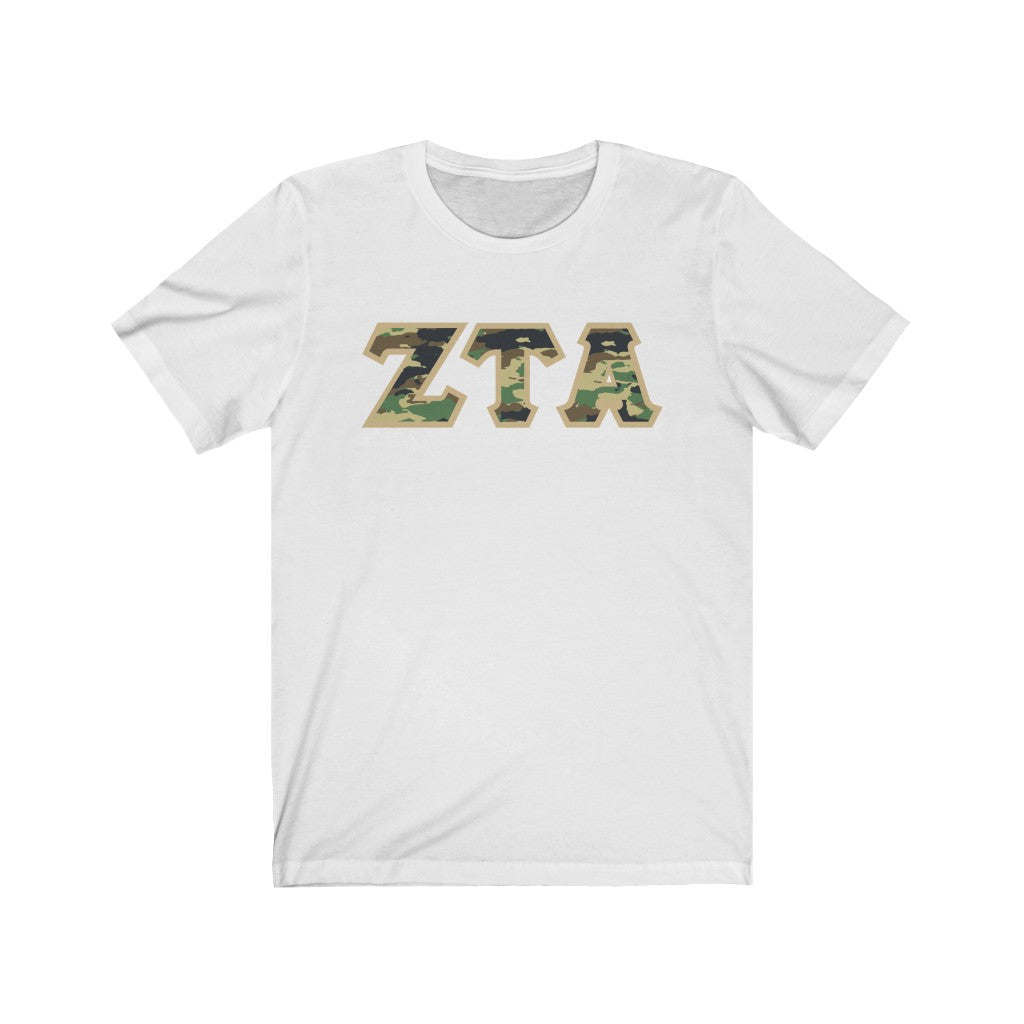 Zeta Tau Alpha Printed Letters | Camouflage T-Shirt