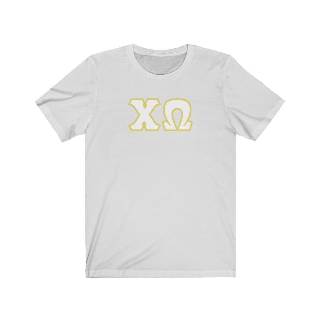 Chi Omega Printed Letters | White & Straw Border T-Shirt