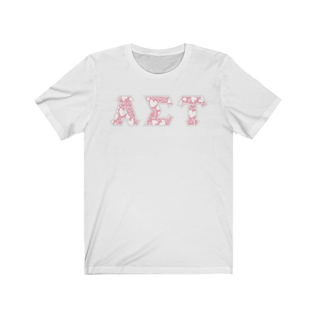Alpha Sigma Tau Printed Letters | Chalky Hearts T-Shirt