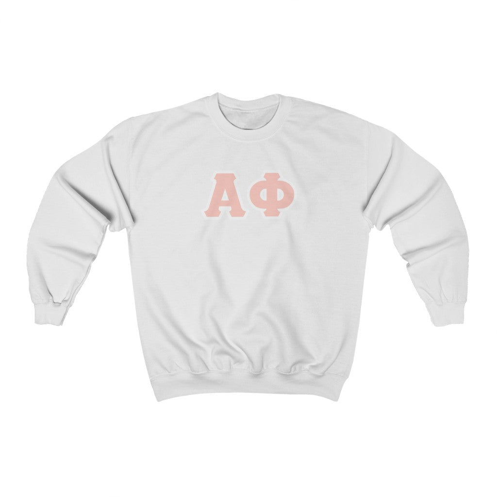 Alpha Phi Printed Letters | Peach & White Border Crewneck