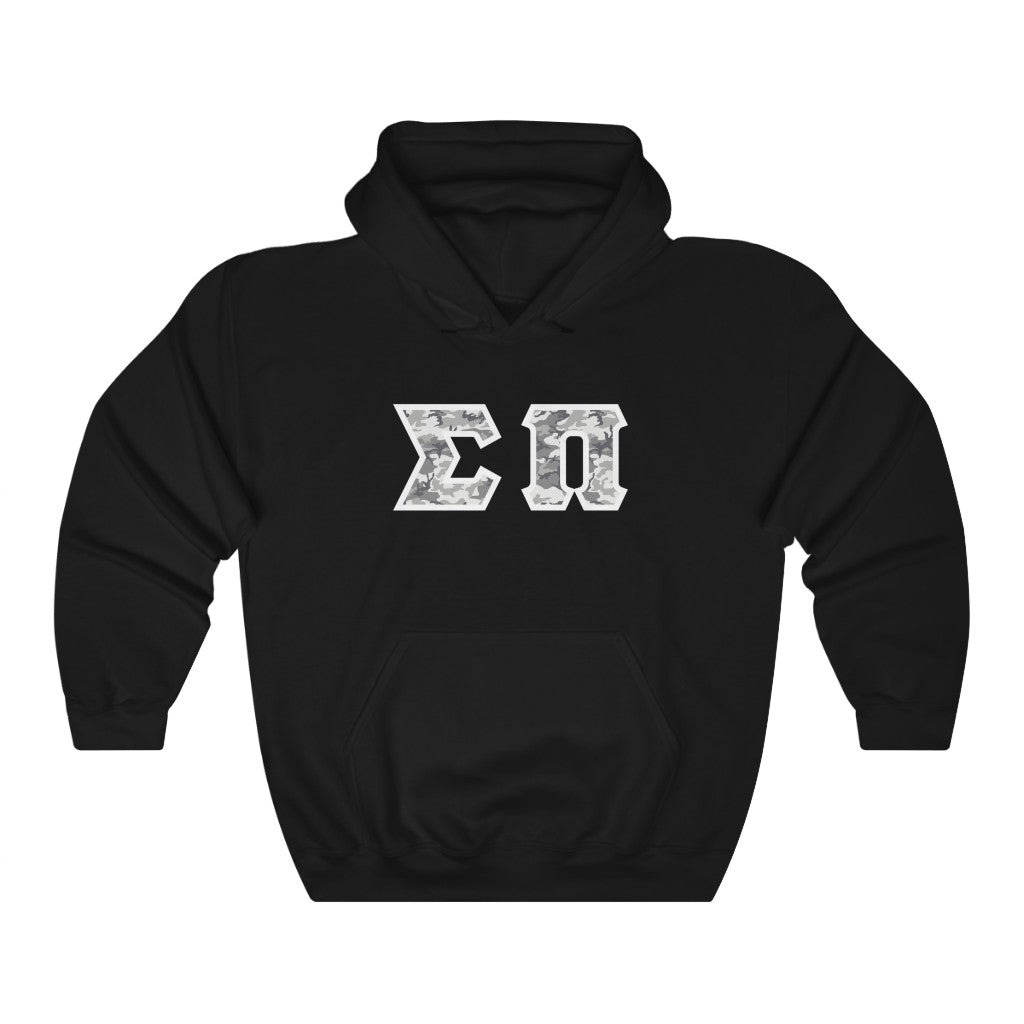 Sigma Pi Printed Letter Hoodie | Winter Camo