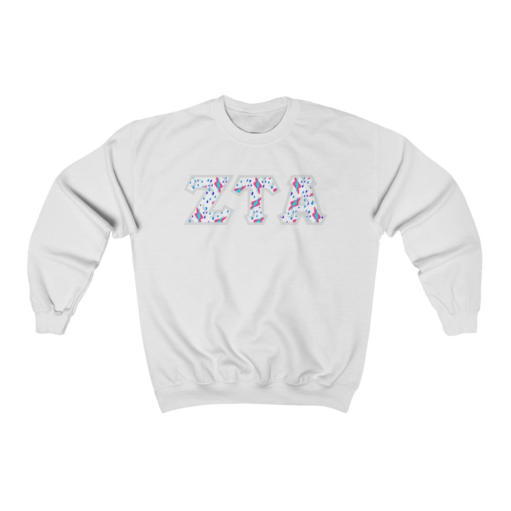 Zeta Tau Alpha Printed Letters | Bayside White Crewneck