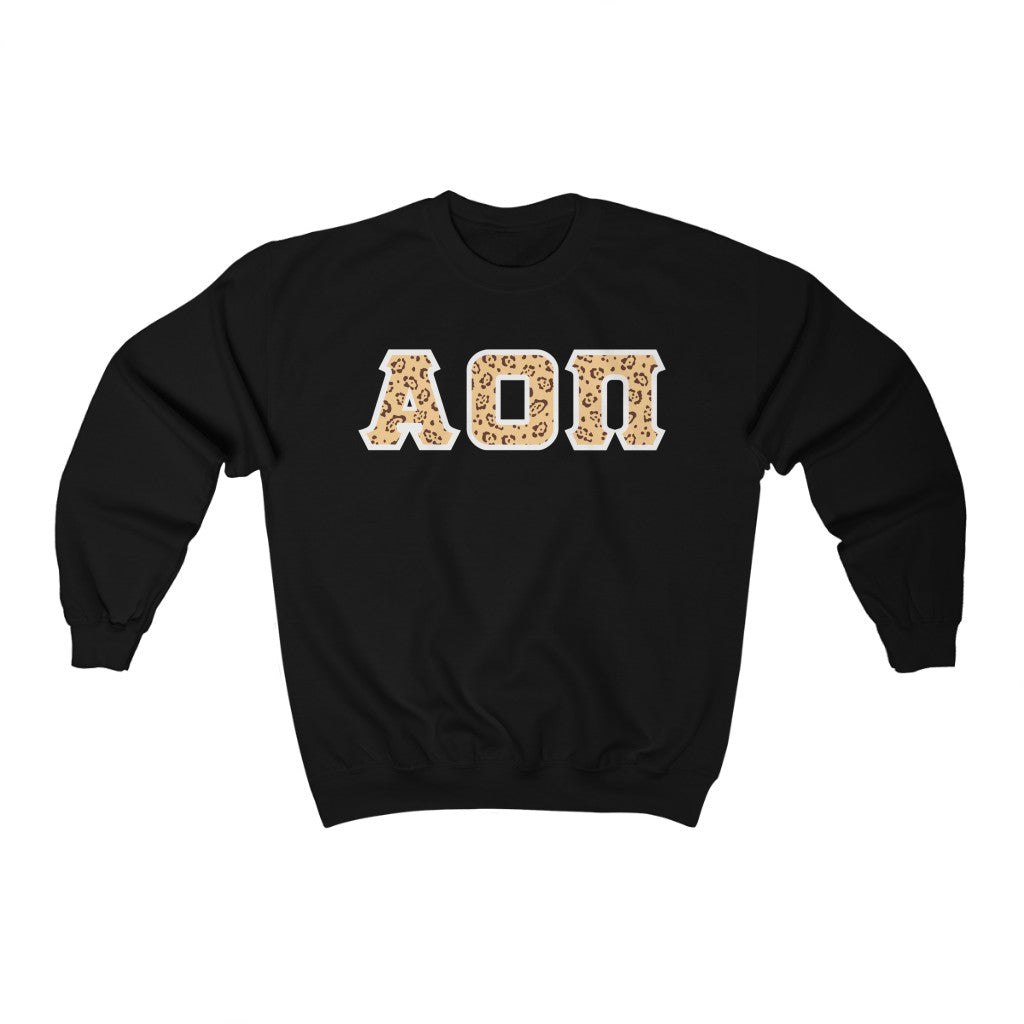 AOII Printed Letters | Leopard Print Crewneck