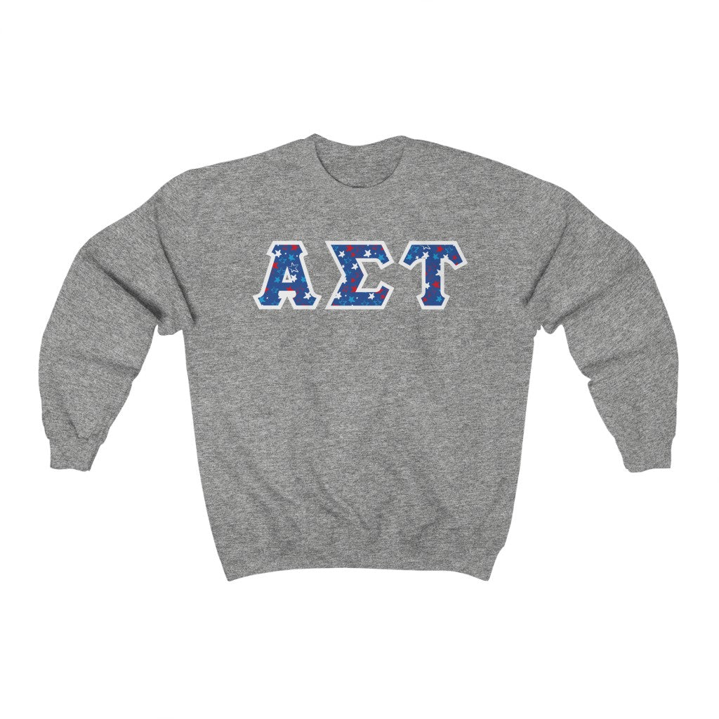 Alpha Sigma Tau Printed Letters | USA Stars Crewnecks