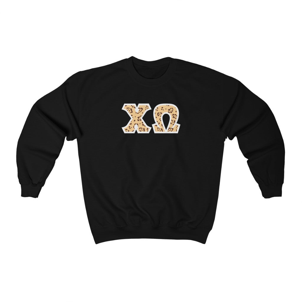 Chi Omega Printed Letters | Leopard Print Crewneck