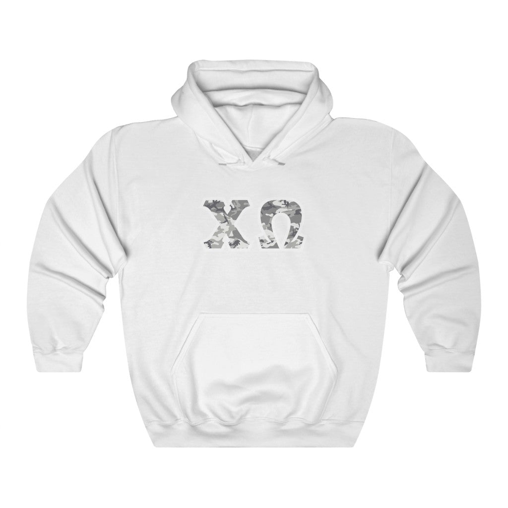 Chi Omega Printed Letters | Winter Camo Hoodie