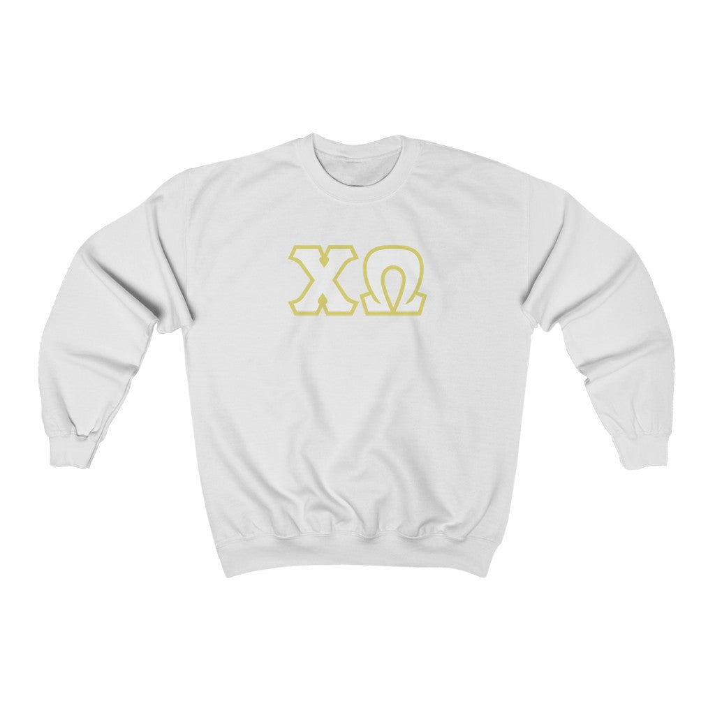 Chi Omega Printed Letters | White & Straw Border Crewneck