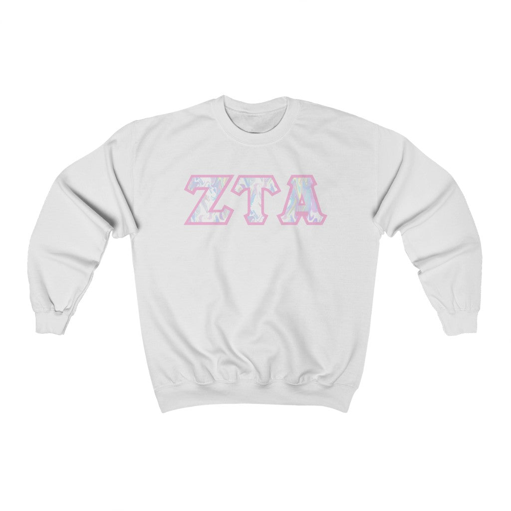 Zeta Tau Alpha Printed Letters | Pastel Tie-Dye Crewneck