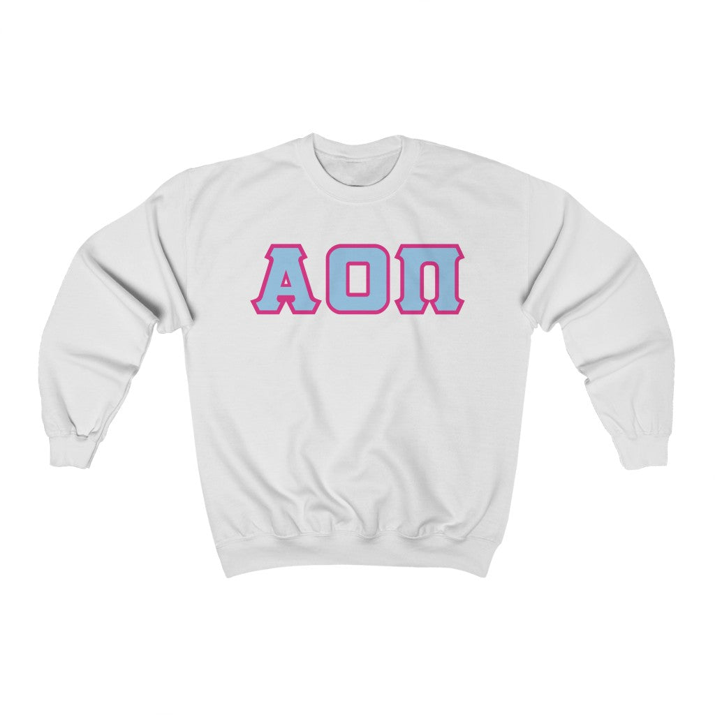 AOII Printed Letters | L Blue with Hot Pink Border Crewneck