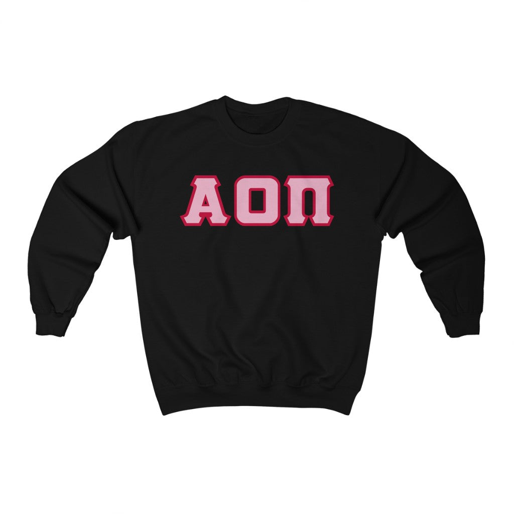 AOII Printed Letters | Pink with Red Border Crewneck
