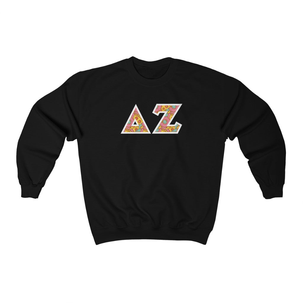 Delta Zeta Printed Letters | Pizza and Donuts Crewneck