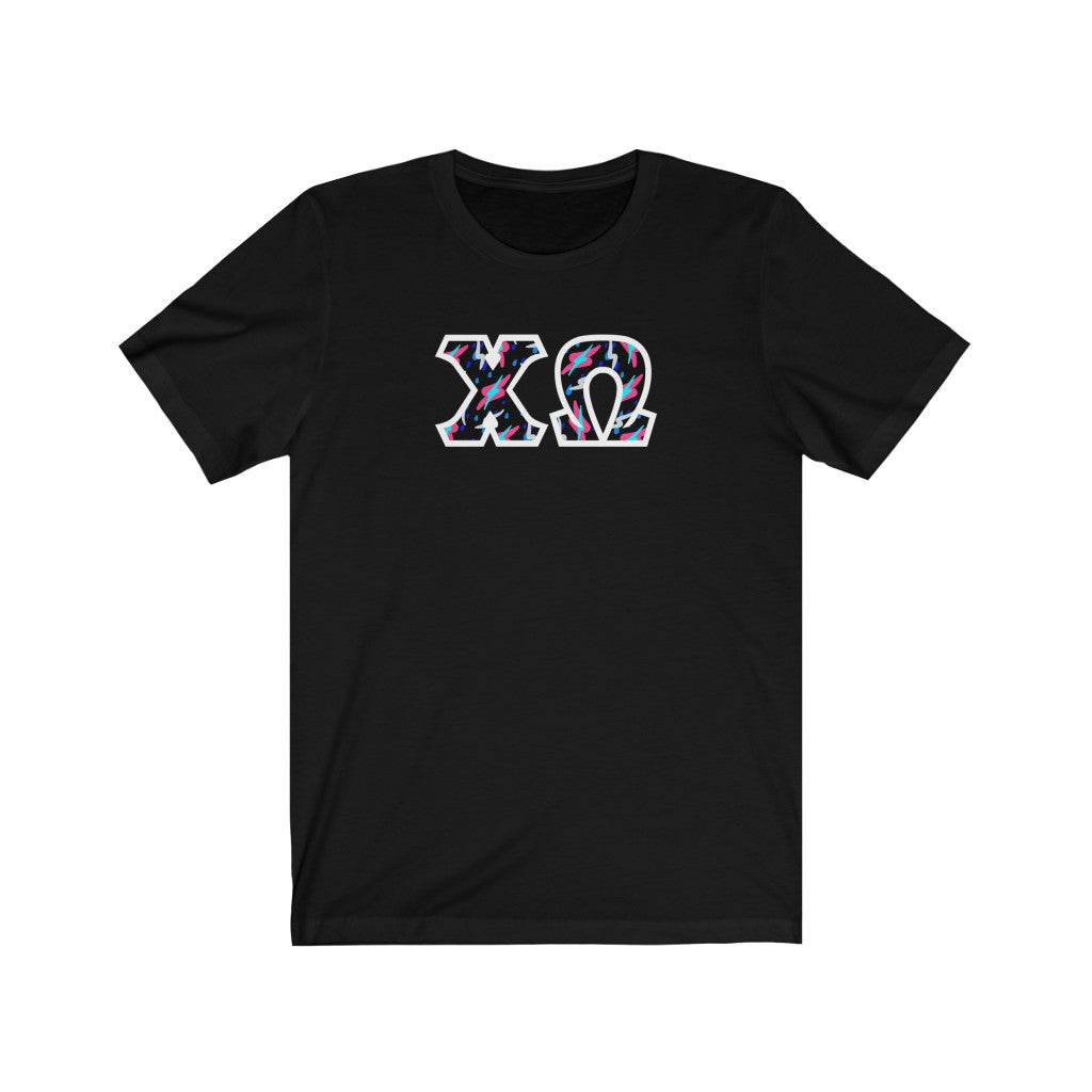 Chi Omega Printed Letters | Bayside Black T-Shirt