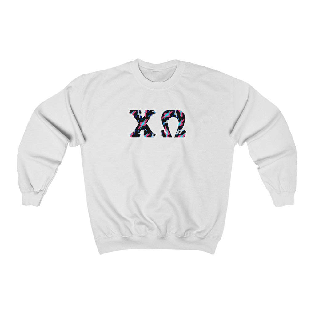 Chi Omega Printed Letters | Bayside Black Crewneck