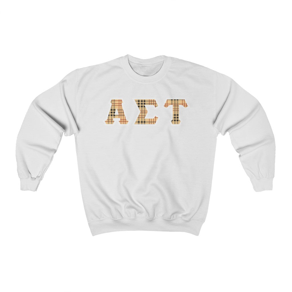 Alpha Sigma Tau Printed Letters | Nova Plaid Crewnecks