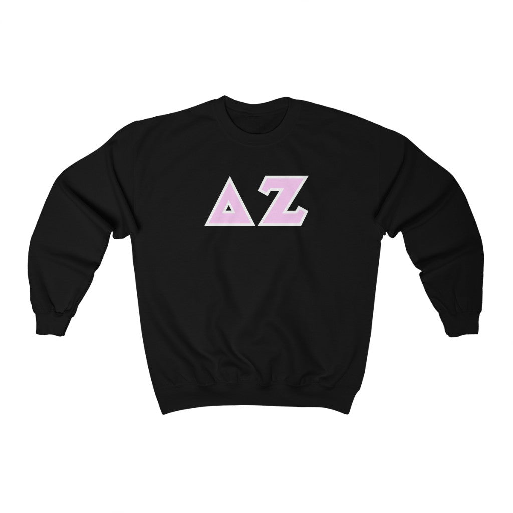 Delta Zeta Printed Letters | L Pink & White Border Crewneck
