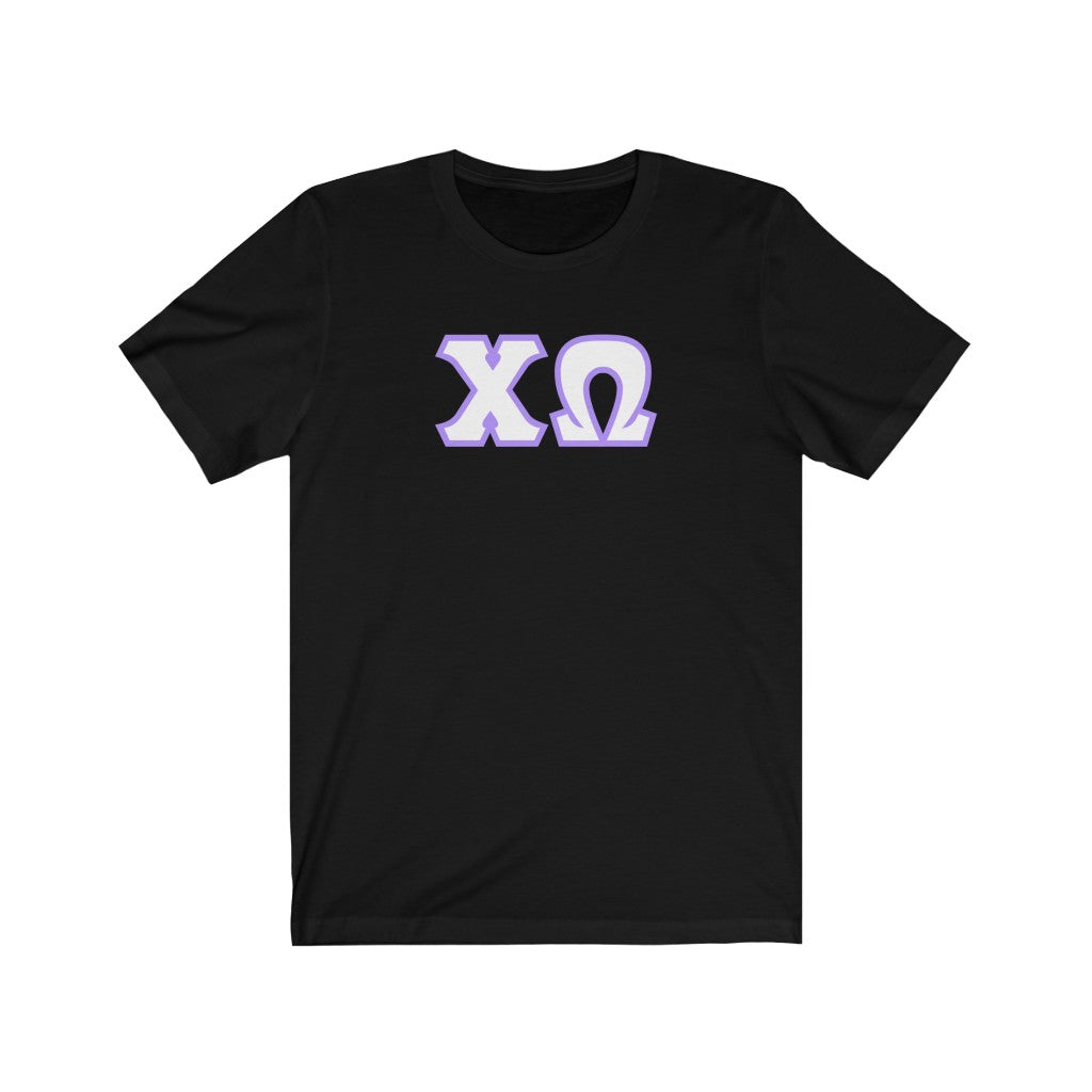 Chi Omega Print Letters | White with Purple Border T-Shirt