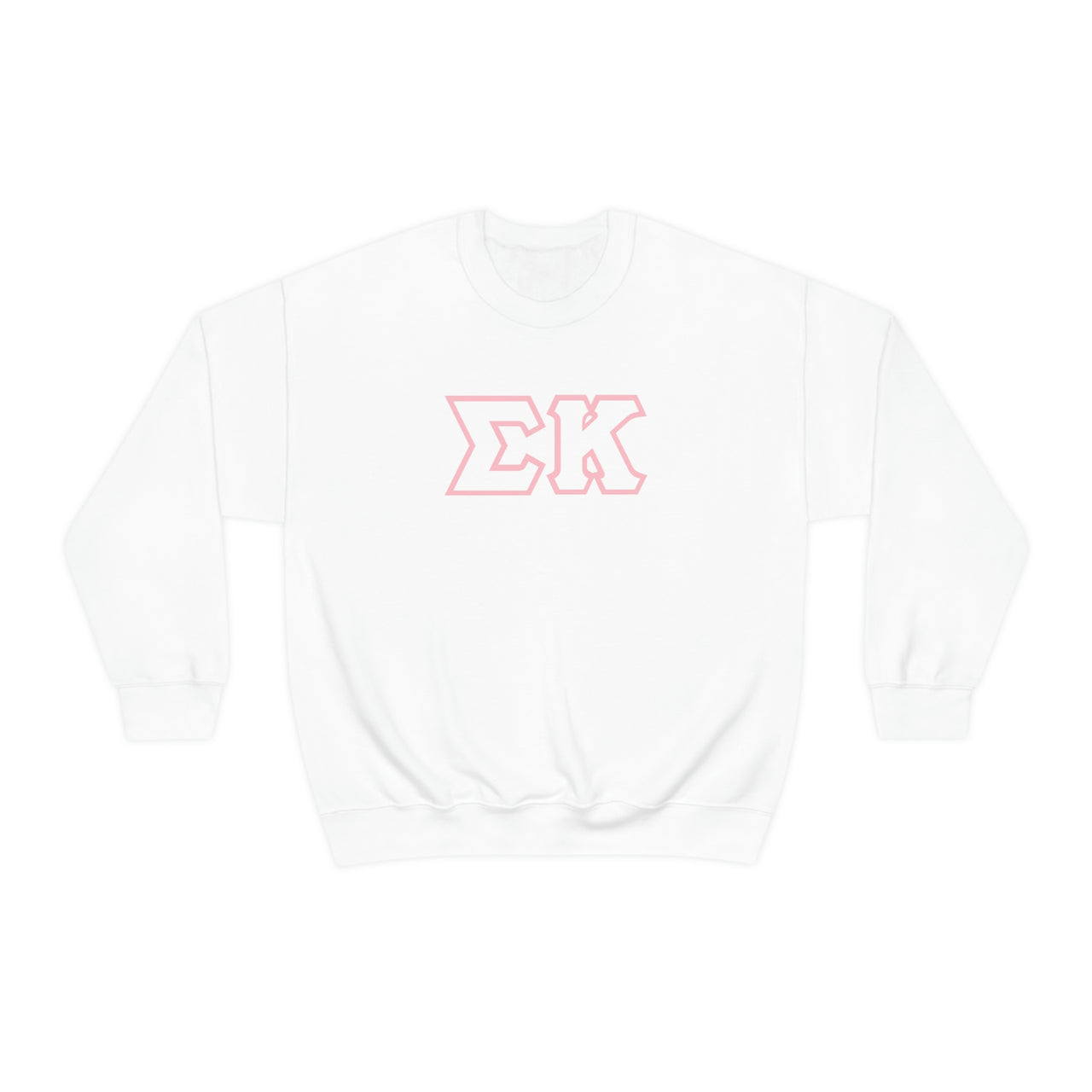 Sigma Kappa Stitched Letter Crewneck Sweatshirt | White with Pink Border (Conference Pre-Sale)
