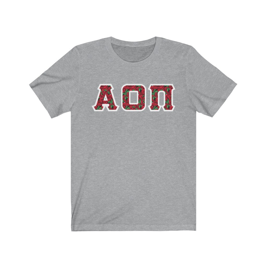 Alpha Omicron Pi Printed Letters | Roses T-Shirt