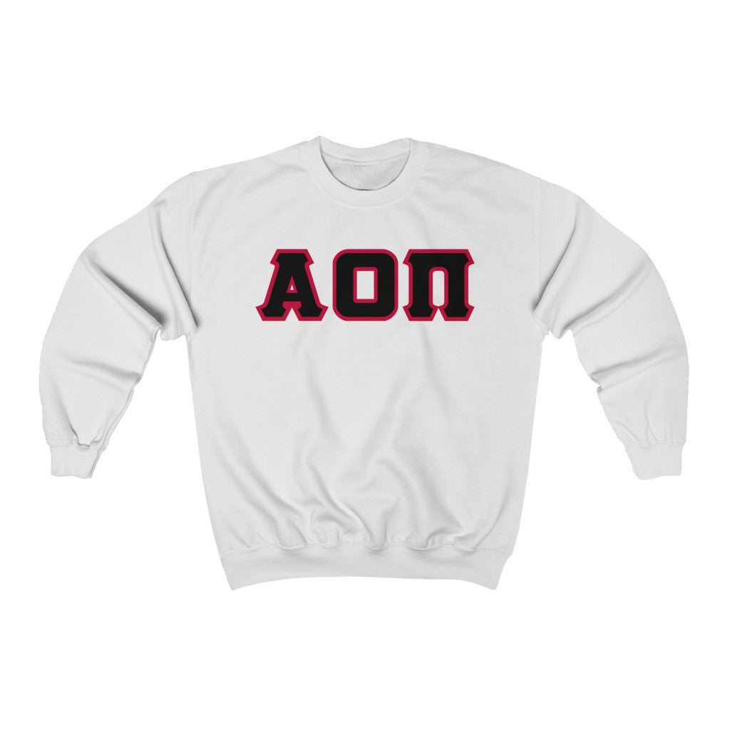 AOII Printed Letters | Black with Cardinal Border Crewneck