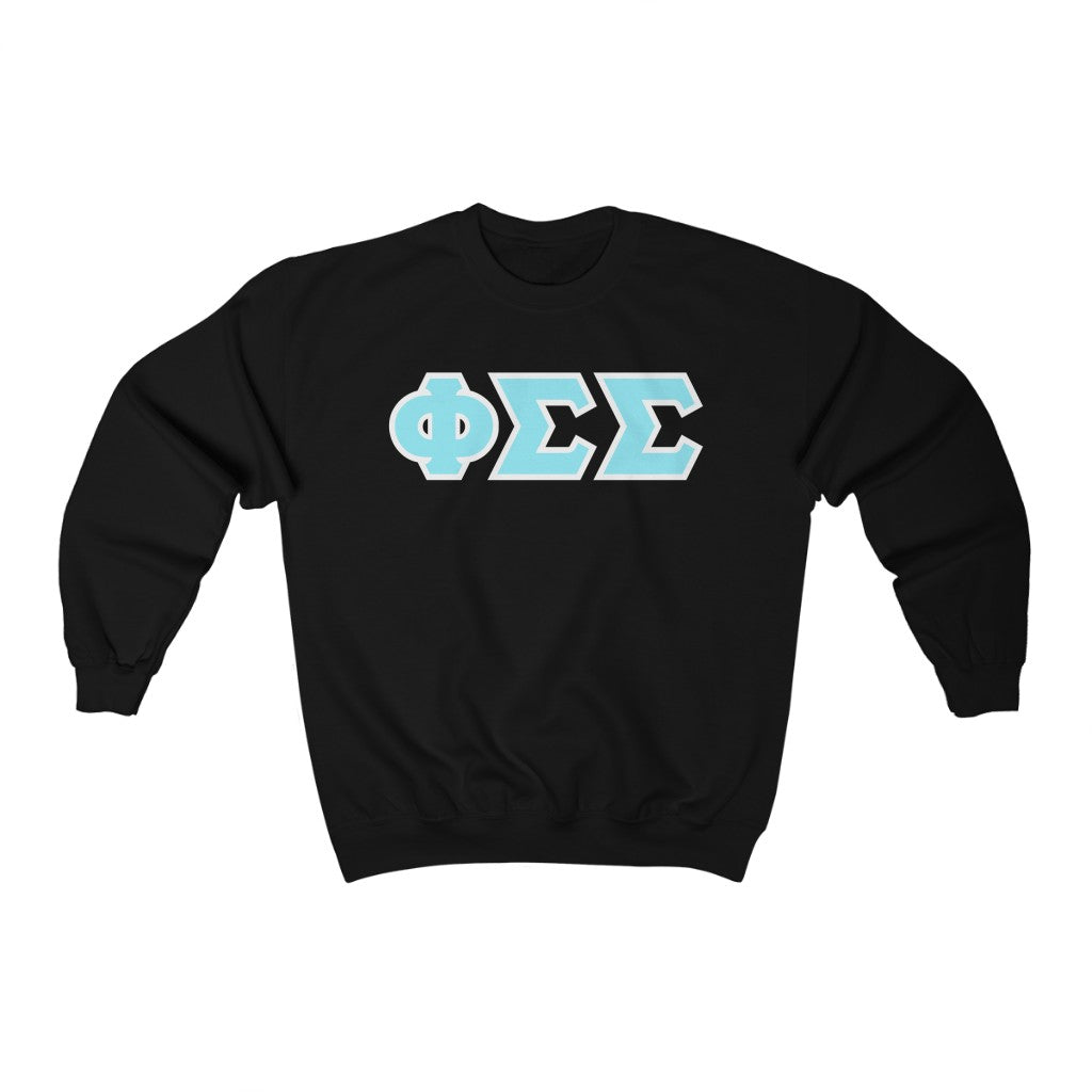 Phi Sigma Sigma Printed Letters | Cyan with White Border Crewneck