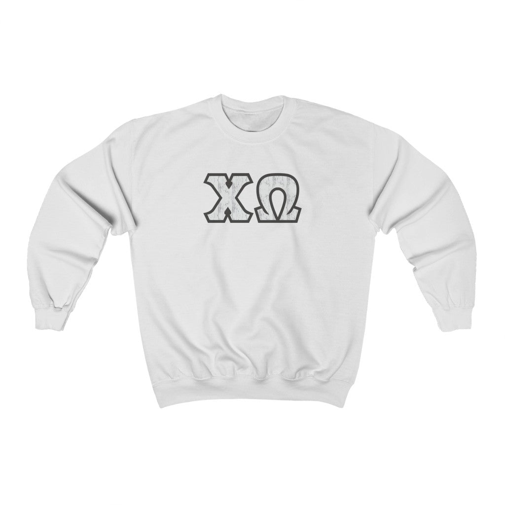 Chi Omega Printed Letters | Marble Print Crewneck