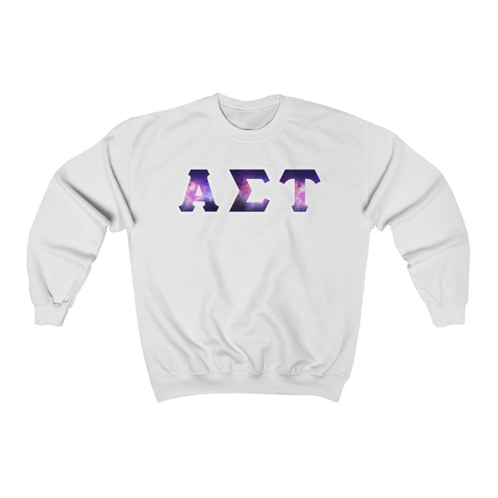 Alpha Sigma Tau Printed Letters | Galaxy Print Crewnecks