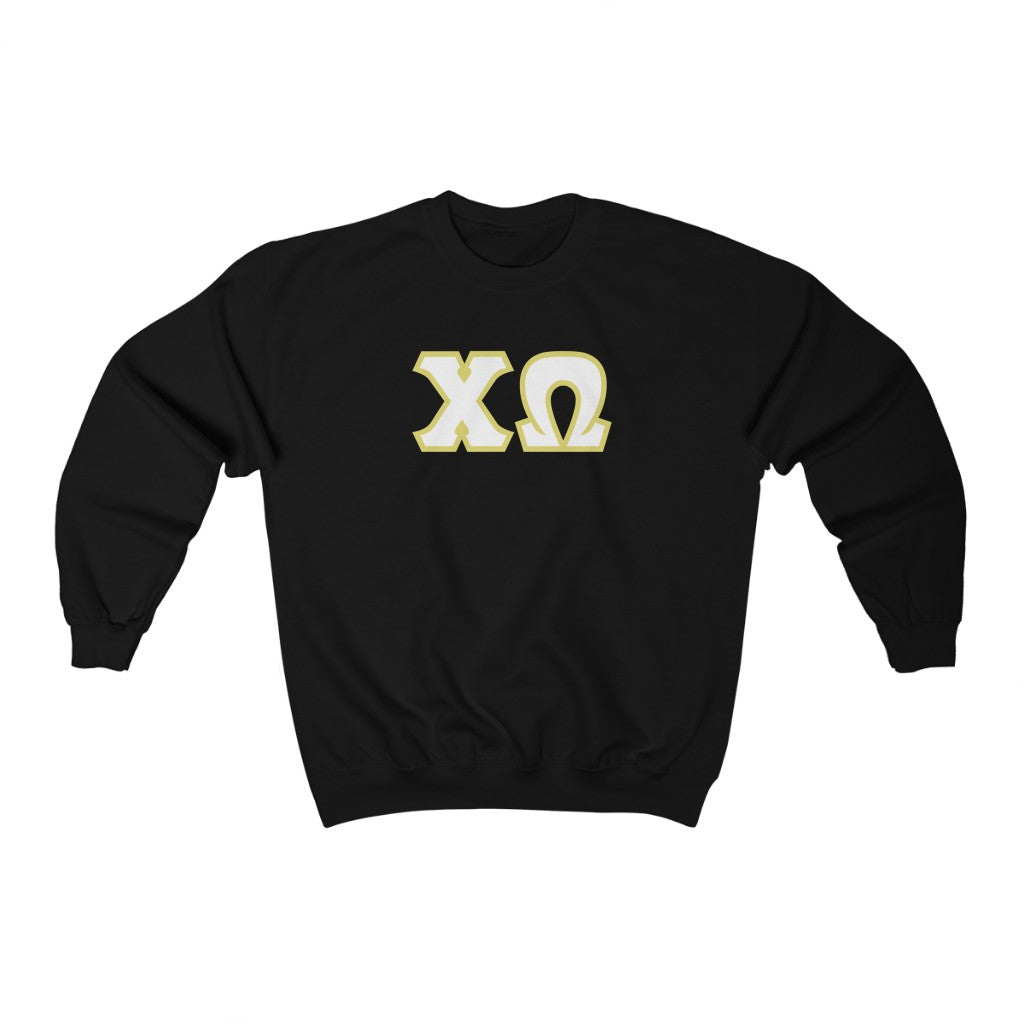 Chi Omega Printed Letters | White & Straw Border Crewneck