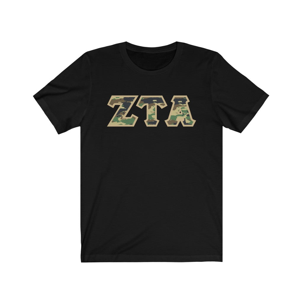 Zeta Tau Alpha Printed Letters | Camouflage T-Shirt