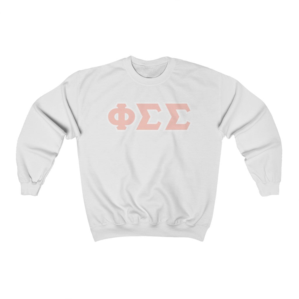 Phi Sig Printed Letters | Peach with White Border Crewneck
